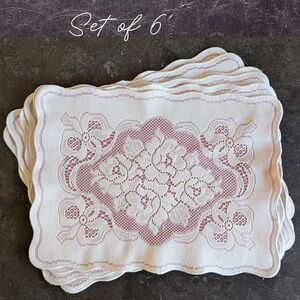 Vintage Floral Bow Lace Overlay Placemats set of 6